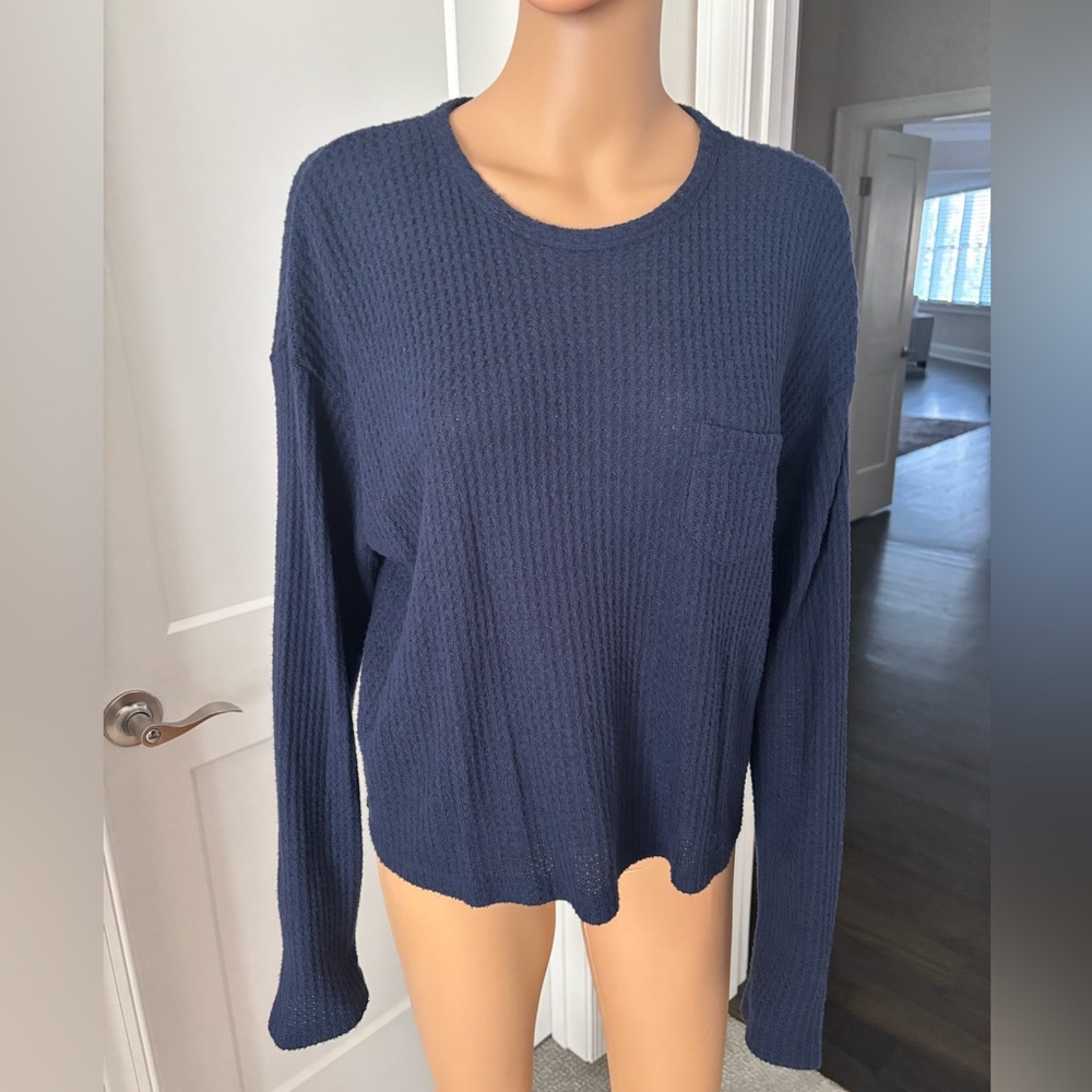 Navy Blue Waffle Knit Women's Top